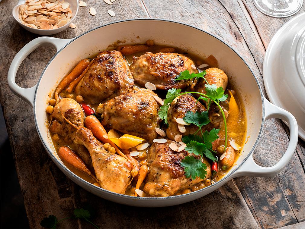 Kycklinggryta med honung och saffran samt en sås med apelsin och ingefära
