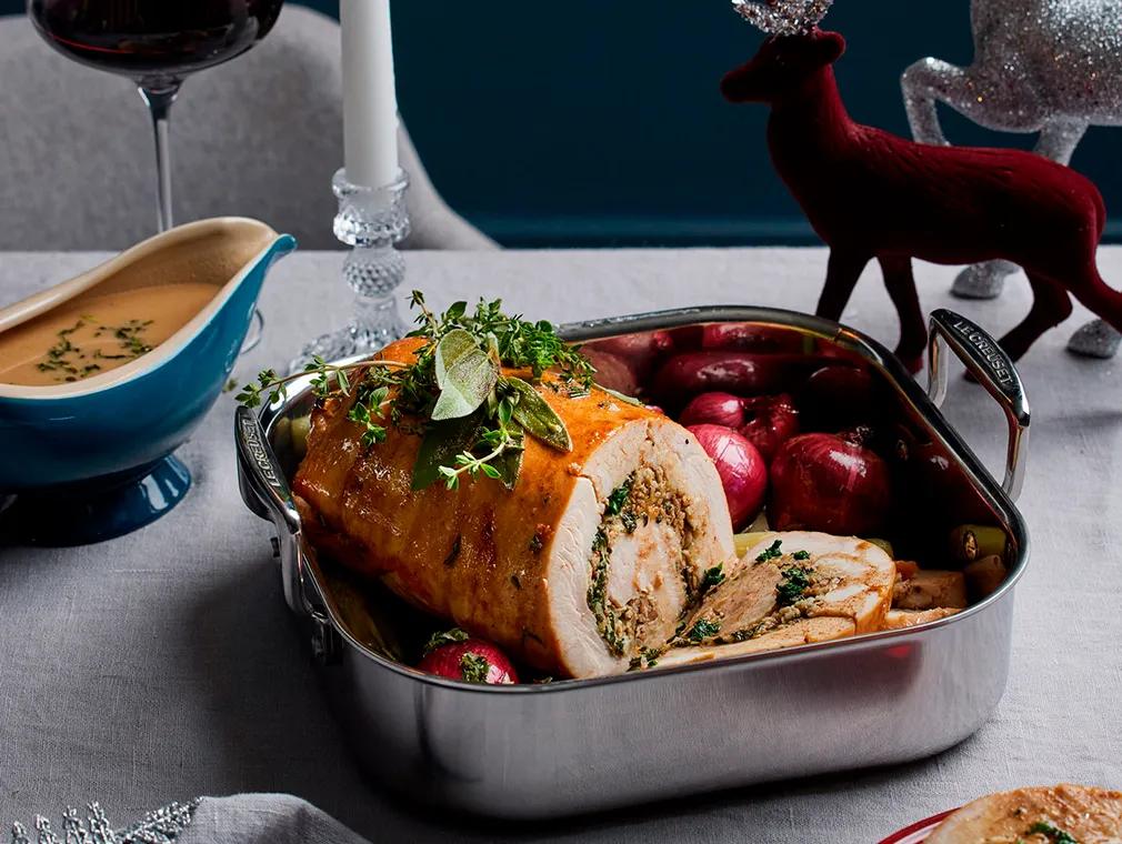 Fyllda kalkonbröst med portvin och apelsinglace