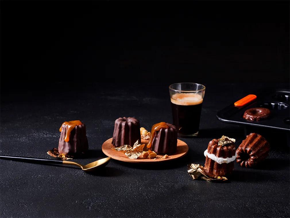 Påsk-cannelé med choklad, kola och jordnötter