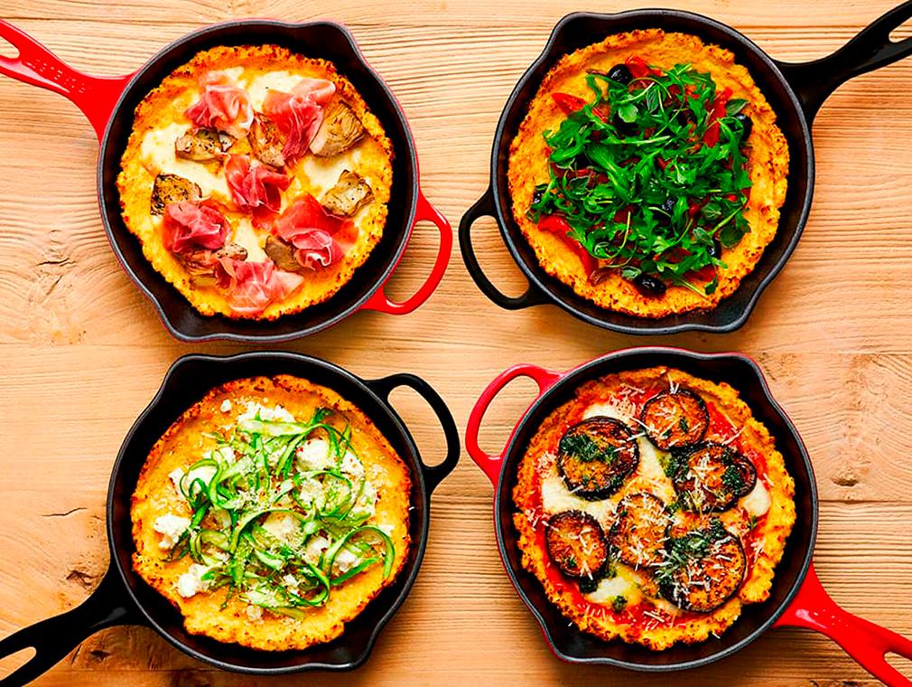 Blomkålspizza med fyra olika pålägg