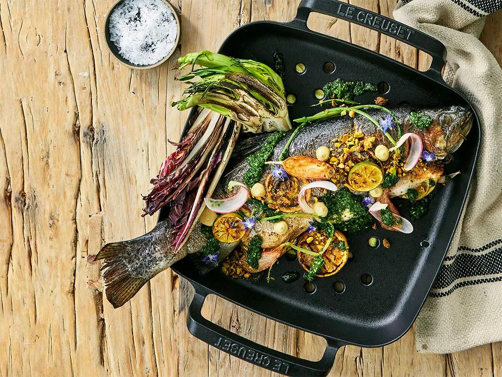 Grillad laxöring med grillad radicchio och gremolata