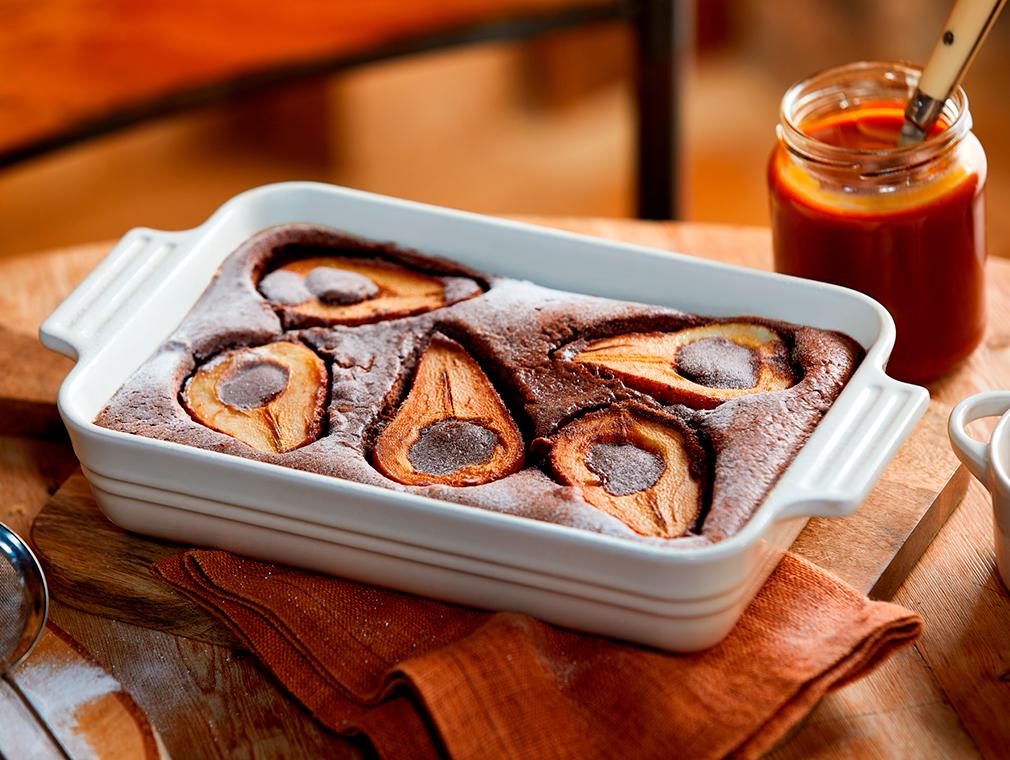 Clafoutis med päron och karamellsås