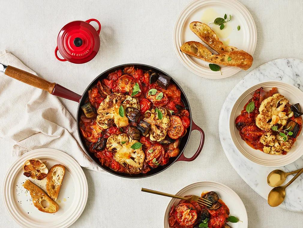 Puttanesca med blomkål och aubergine