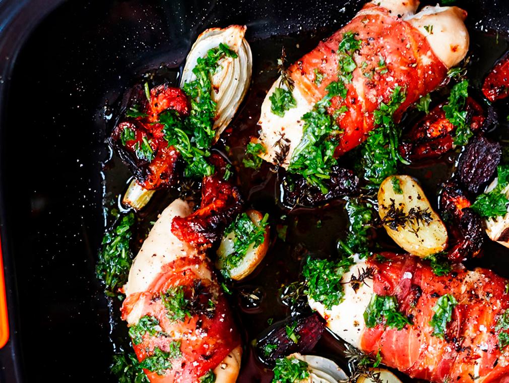 Kyckling med parmaskinka och rödbetor