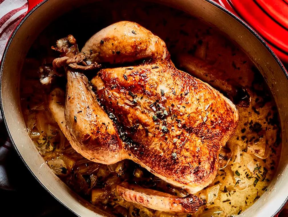 Poulet a la poêle – helstekt kyckling med vitvinssås
