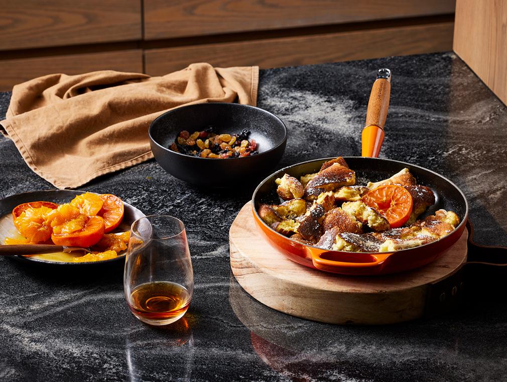 Kaiserschmarrn med romdränkta russin och karamelliserade citrusfrukter